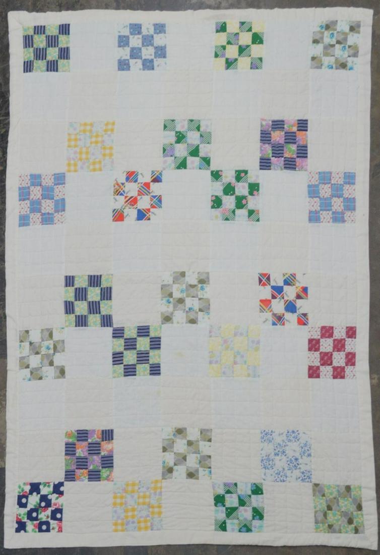 ANTIQUE / VINTAGE QUILT / QUILTED BLANKET: Antique / vintage hand sewn quilt. Americana textile work. Measures: 77" x 56"