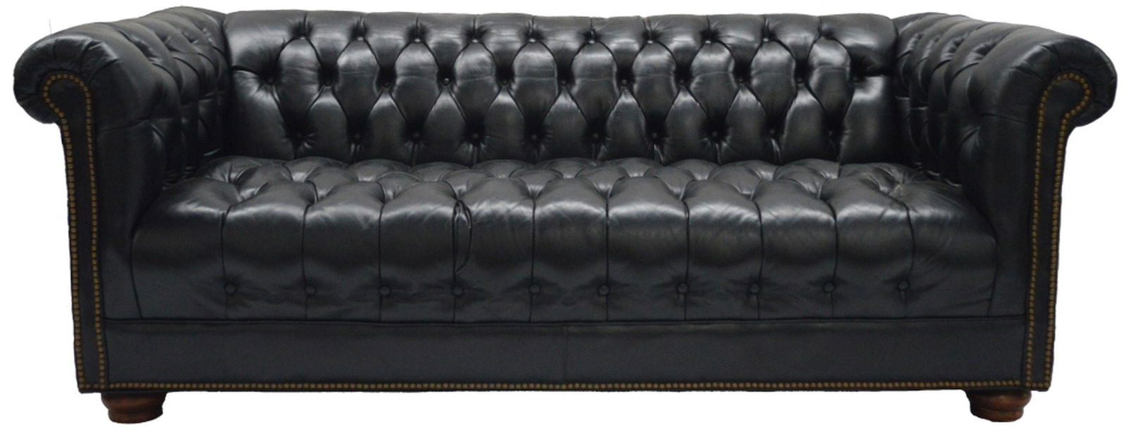 VINTAGE BLACK CHESTERIELD LEATHER SOFA (1 of 9)