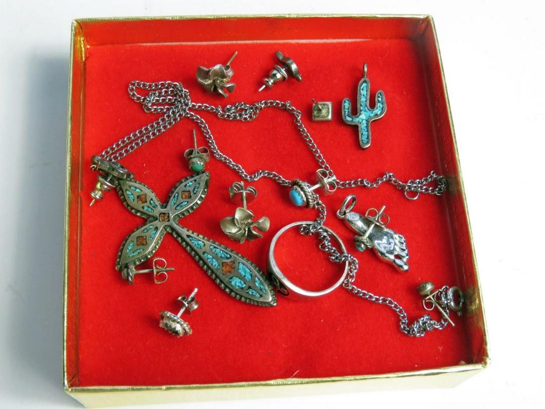 LOT TOURQUOIS SILVER CROSS PENDANTS EARRINGS (1 of 7)