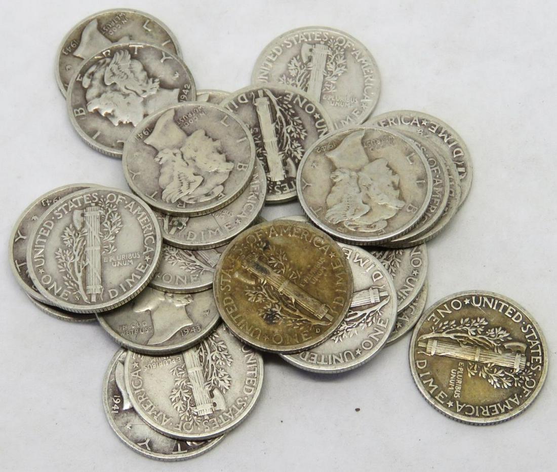 LOT 25 MERCURY SILVER DIMES COINS (1 of 4)