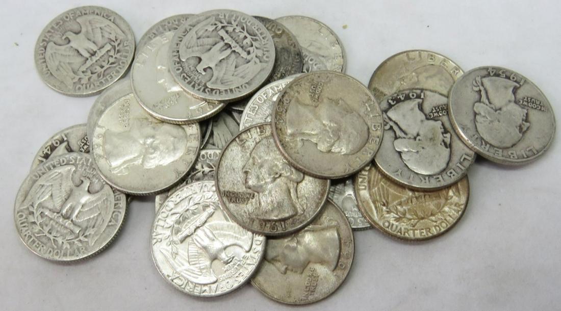 LOT 25 PRE-1965 WASHINGTON SILVER QUARTERS COINS (1 of 3)