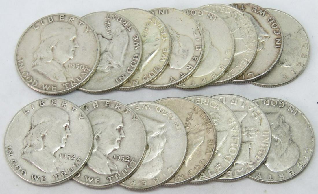 LOT 15 SILVER FRANKLIN HALF DOLLAR COINS (1 of 3)