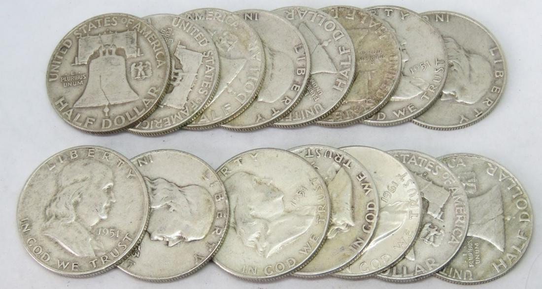LOT 15 SILVER FRANKLIN HALF DOLLAR COINS (1 of 3)