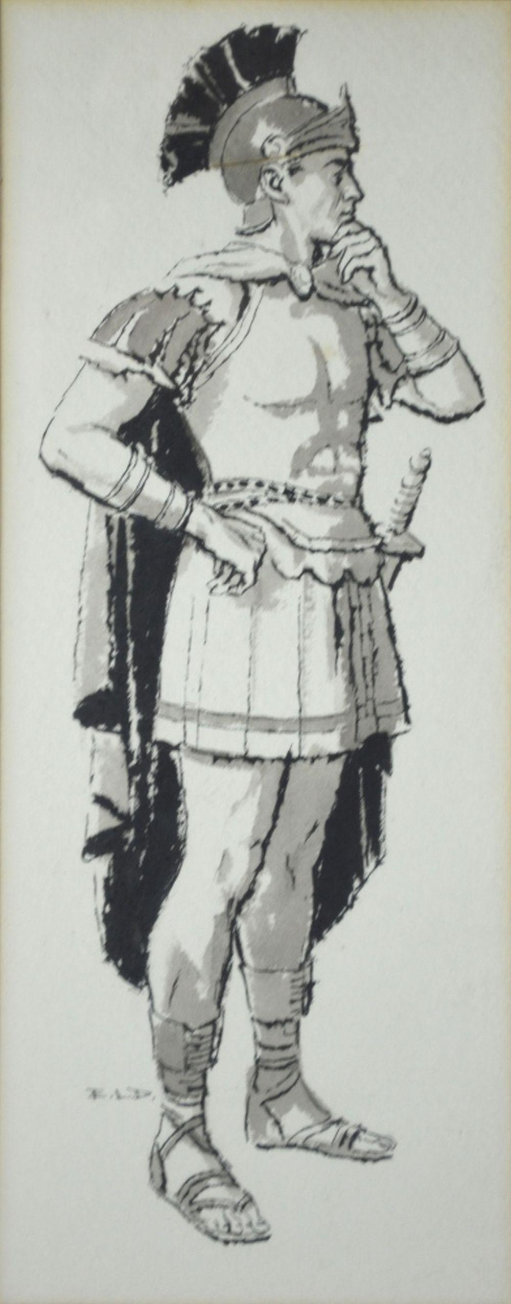 VINTAGE ROMAN SOLDIER PAINTING SIGNED (1 of 5)