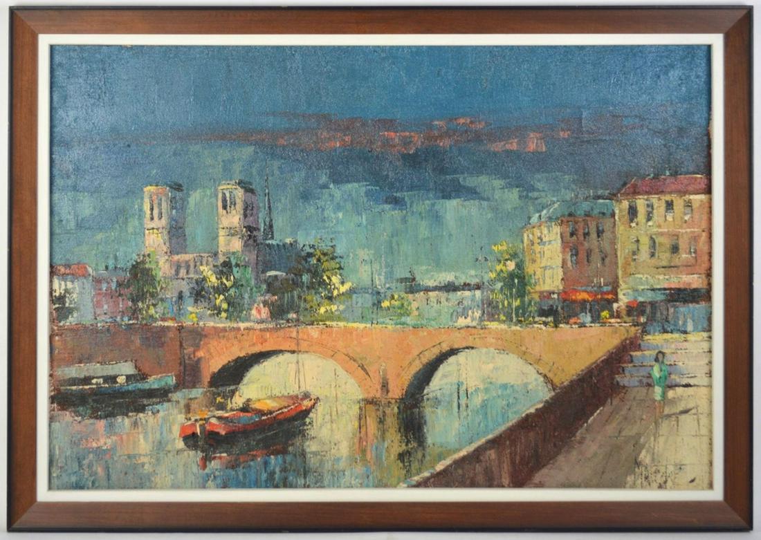 MID CENTURY PARISIAN SEINE PAINTING SIGNED (1 of 7)