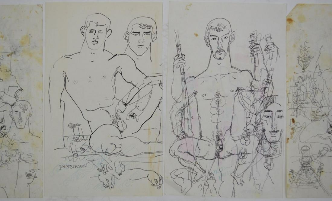 6 PEMBERTON HOMOEROTIC DRAWINGS SIGNED (1 of 8)