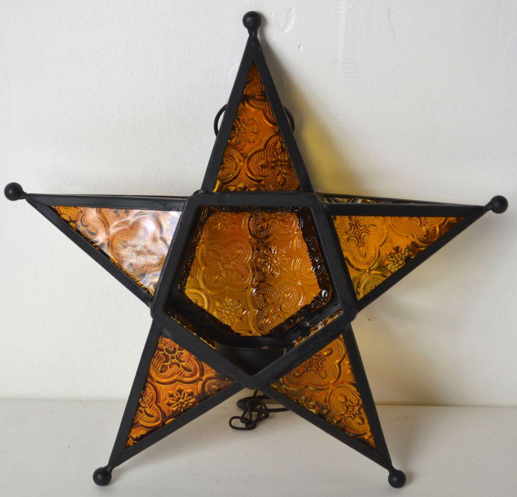SET (4) GOLD STAINED GLASS HANGING STARS (1 of 5)