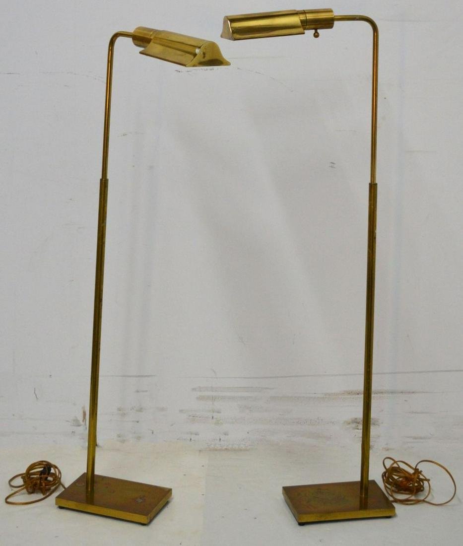 Pair Vintage Brass Library Floor Lamps