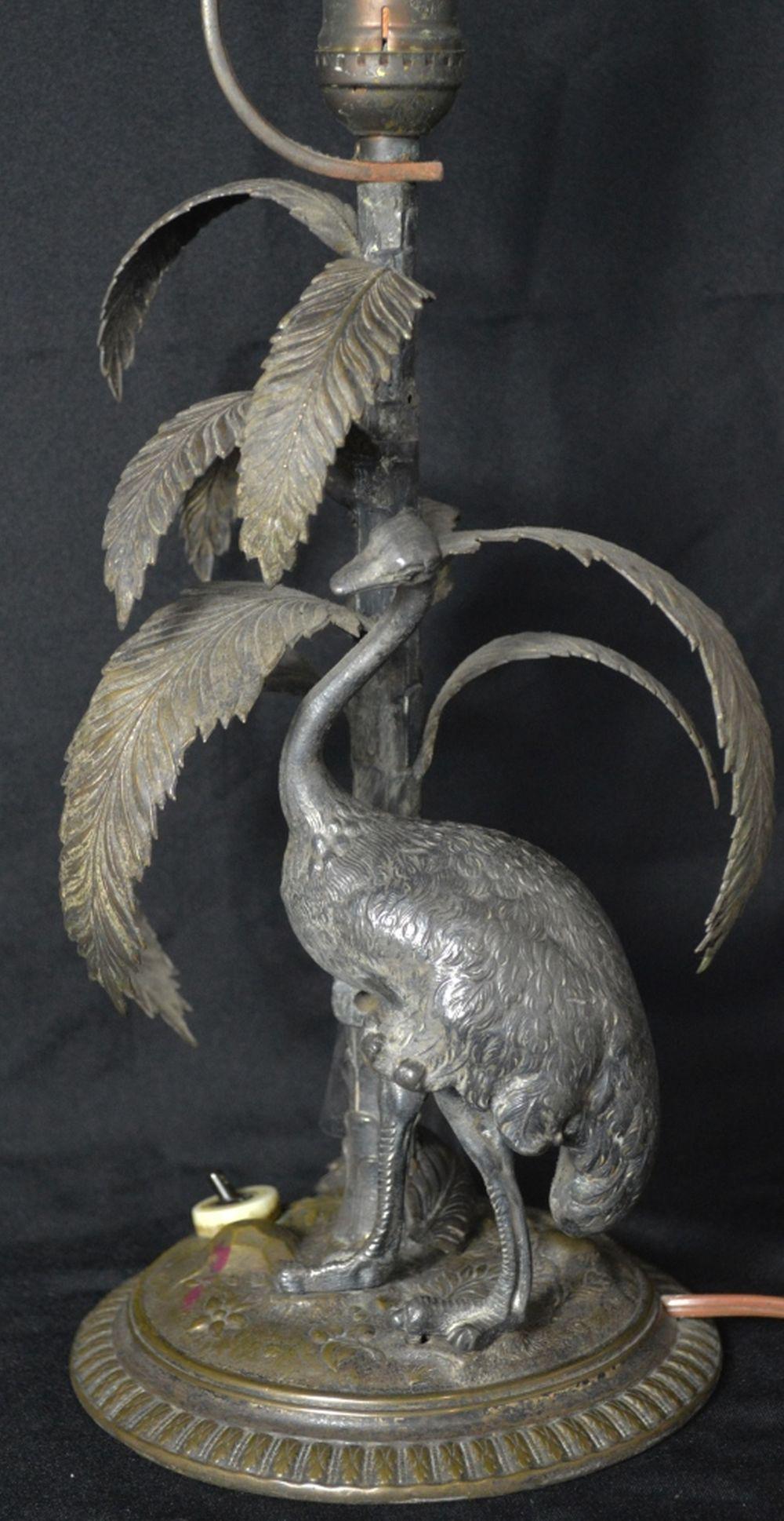 ANTIQUE PALM AND OSTRICH METAL LAMP (1 of 7)