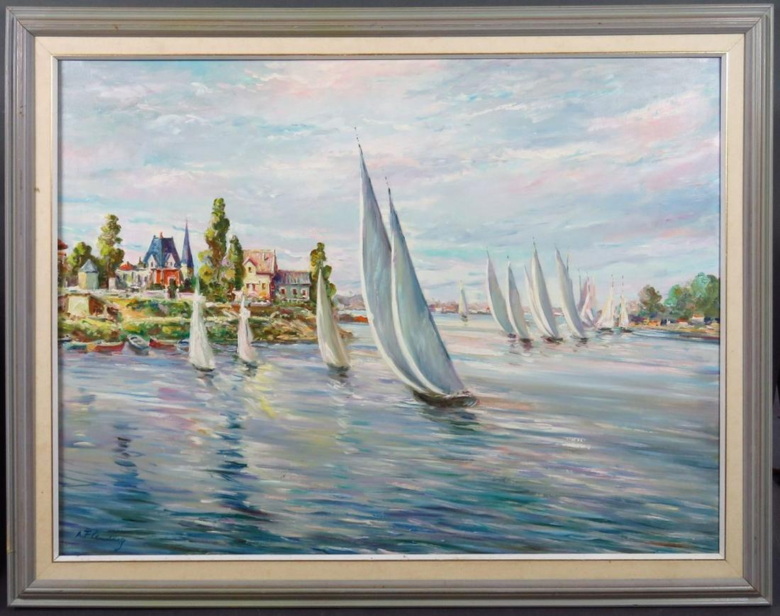 SAILING SHIPS WATERSCAPE PAINTING SIGNED (1 of 6)