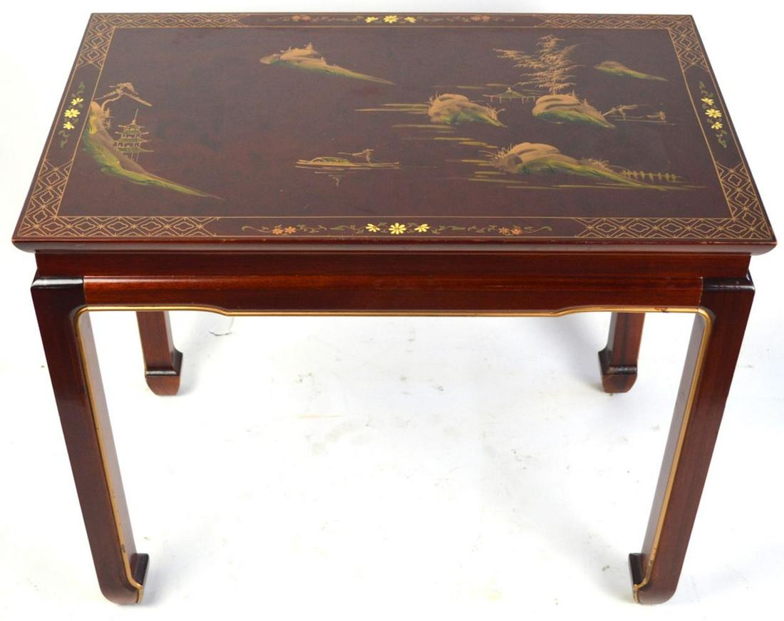 CHINESE RED LACQUER SIDE TABLE W LANDSCAPE TOP (1 of 6)