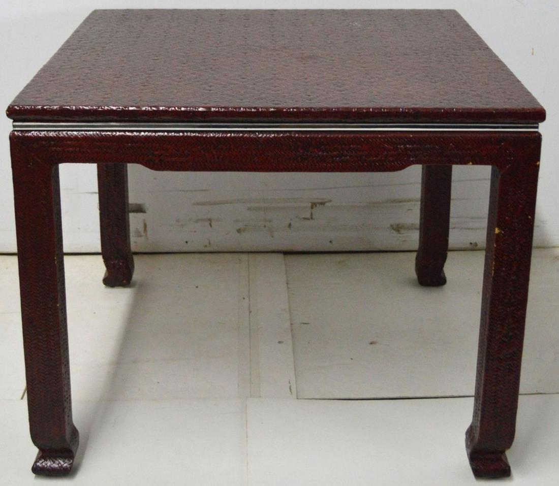 VINTAGE WOVEN LACQUERED RATTAN QING STYLE TABLE (1 of 8)