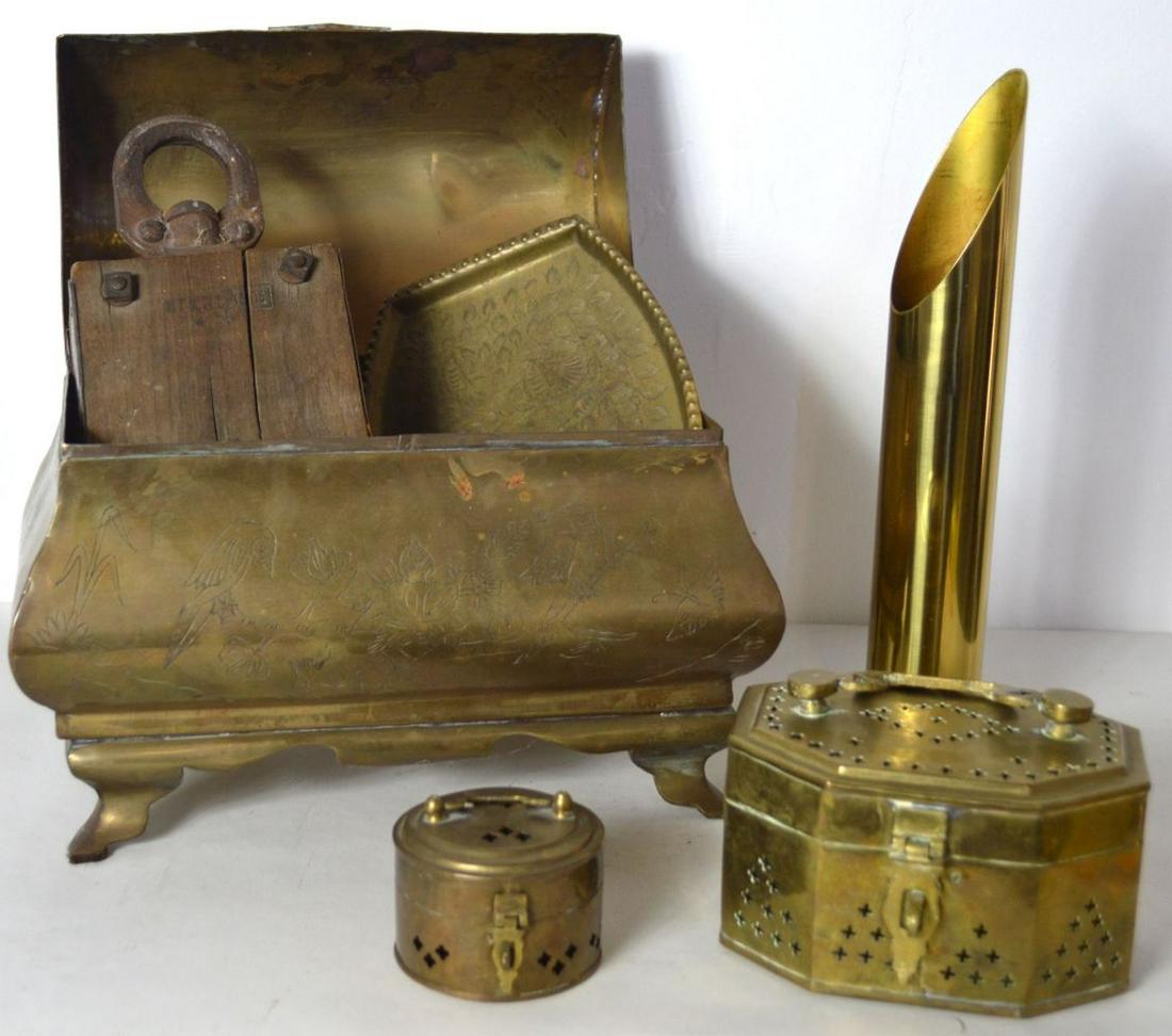 LOT ANTIQUE / VINTAGE BRASS BOXES & ARTICLES (1 of 8)