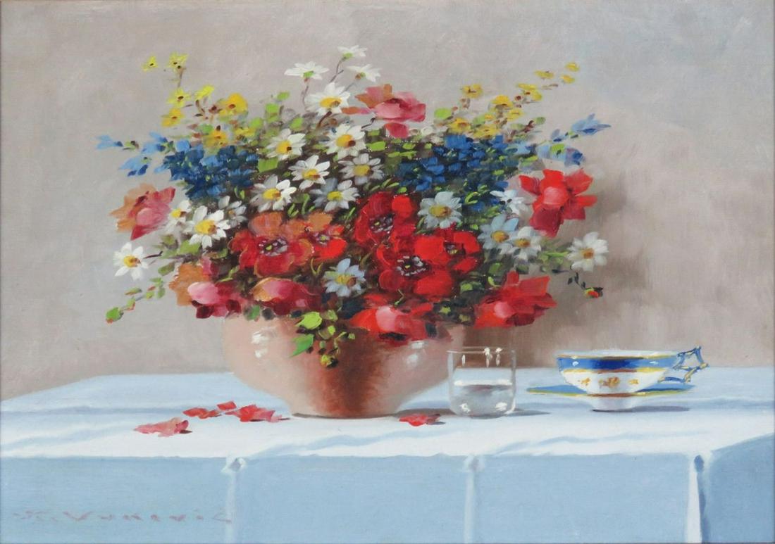 FINE FLORAL STILL LIFE PAINTING SIGNED VUKOVIC (1 of 5)