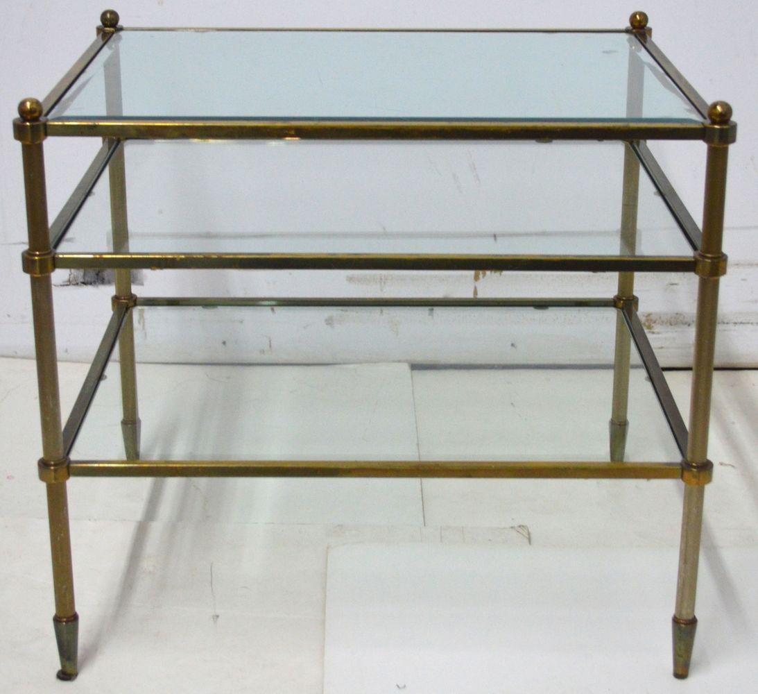 FINE 3 LEVEL GLASS & BRASS SIDE TABLE (1 of 6)