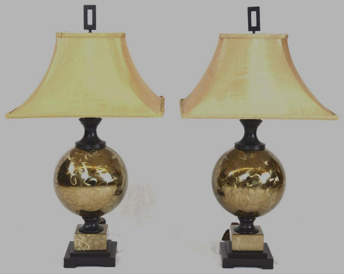 PAIR UTTERMOST ETCHED COPPER FINISH MODERN LAMPS (1 of 9)
