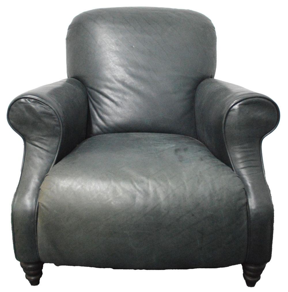 FINE LEATHER CLUB / LIBRARY LOUNGE CHAIR: A traditional English style leather club / library chair. No marks/label. Measures: H 34" x W 34" x D 38"