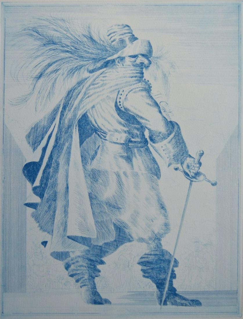 OLD MASTER STYLE MUSKETEER ETCHING SIGNED (1 of 4)