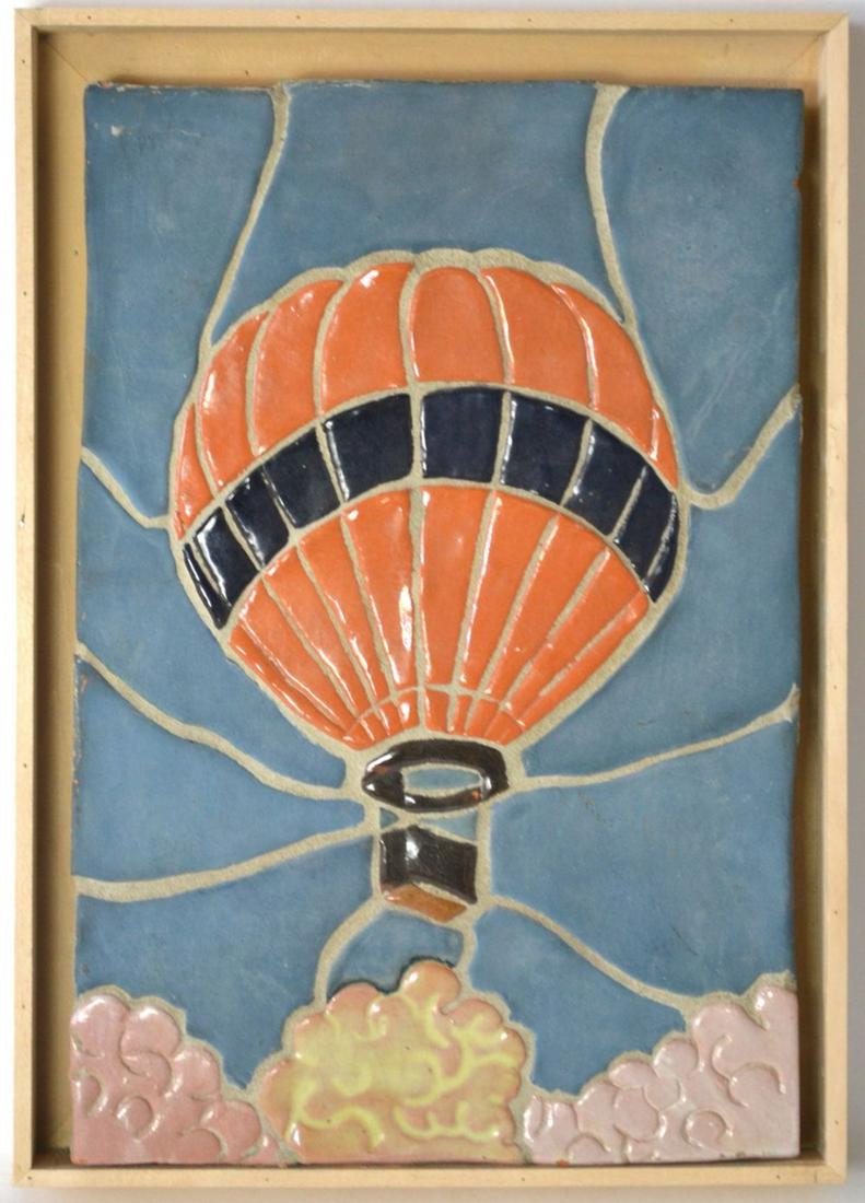 CAST STONE RELIEF PANEL WITH HOT AIR BALLOON: American School (20th century) cast stone relief panel with hot air balloon, unsigned Measures: H 18 3/4" x W 13 1/4" x D 1 1/2"