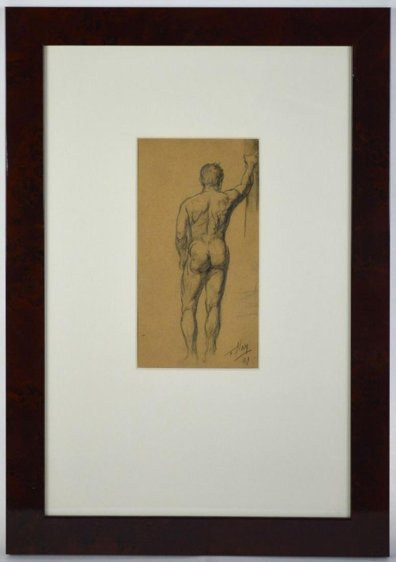 FERDINAND MAY 1879-1962 MALE NUDE DRAWING: Ferdinand May (1879-1962 Austria) A good nude drawing of a man, likely a study for a larger work. Signed and dated, 1897 Charcoal on Paper. The work is nicely framed, under glass. Measures: H 22 1/2" 