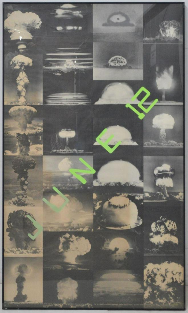 MICHAEL HEIZER RARE NUCLEAR POSTER: A rare Michael Heizer (B. 1944) June 12 Nuclear bomb related poster. Legend on bottom of poster reads: "Poster: Micheal Heizer in collaboration with Ivan Della Tana and Gianfranco Gorgoni. Photograph