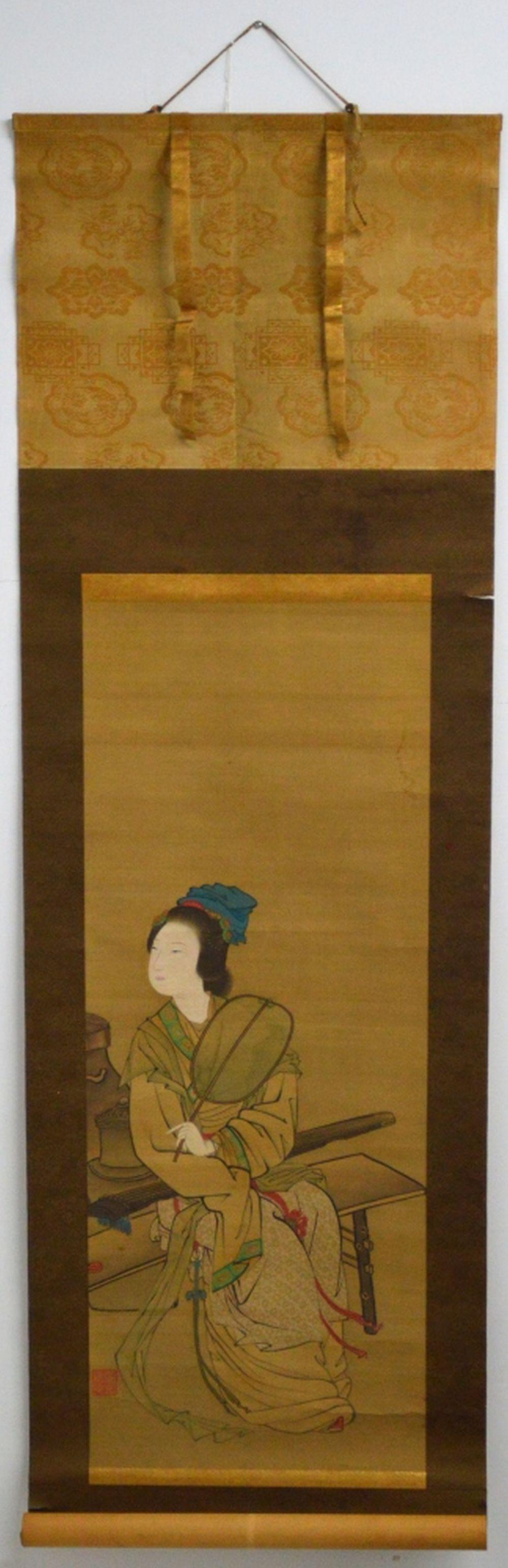 ANTIQUE JAPANESE SCROLL PAINTING W BOX (1 of 9)