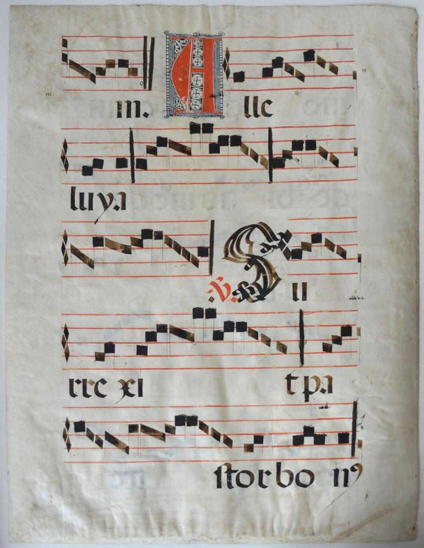 ILLUMINATED MUSICAL CHANT MANUSCRIPT ON VELLUM (1 of 4)