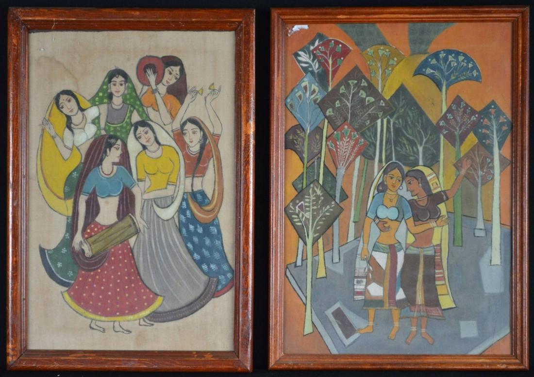 2 VINTAGE INDIAN SCHOOL PAINTINGS (1 of 8)