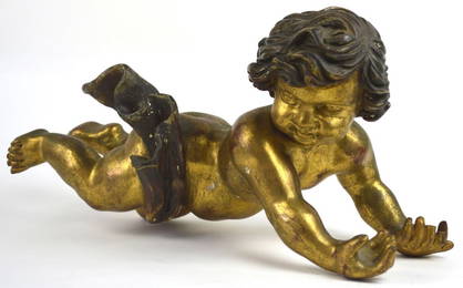 FINE ANTIQUE CARVED AND GILT PUTTI ANGELIC FIGURE