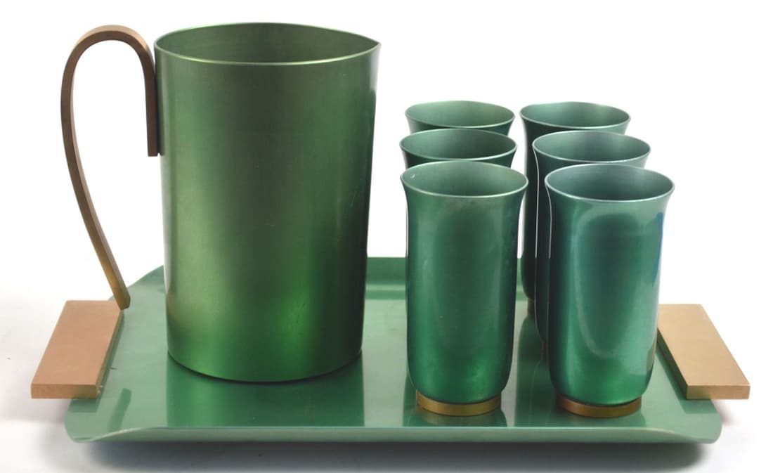 MID CENTURY MODERN ALUMINUM PITCHER & TUMBLER SET (1 of 10)