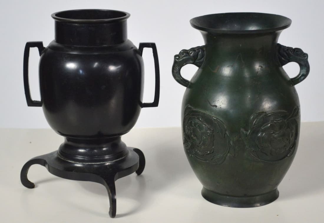JAPANESE BRONZE RELIEF VASE & BRONZE IKEBANA VASE (1 of 8)
