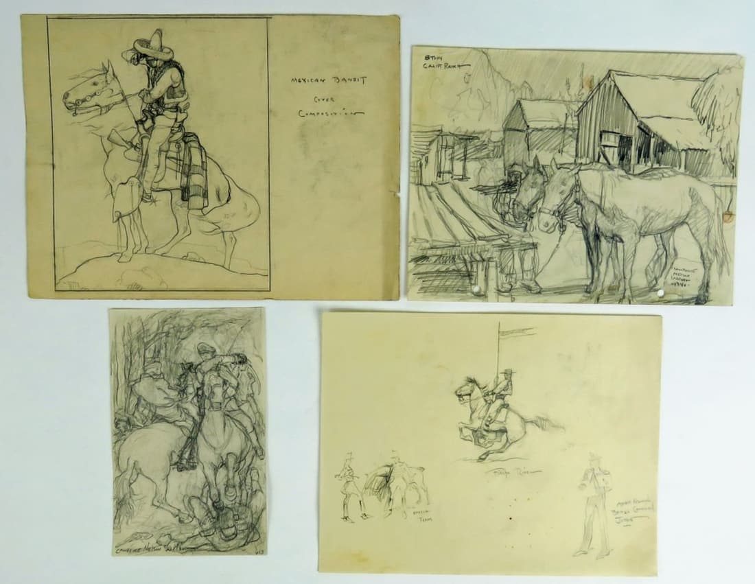LAWRENCE WILBUR 4 EQUESTRIAN SKETCHES SIGNED (1 of 14)