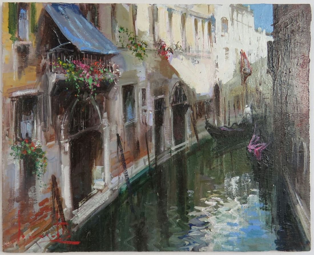 CLAUDIO SIMONETTI VENICE CANAL PAINTING SIGNED (1 of 6)