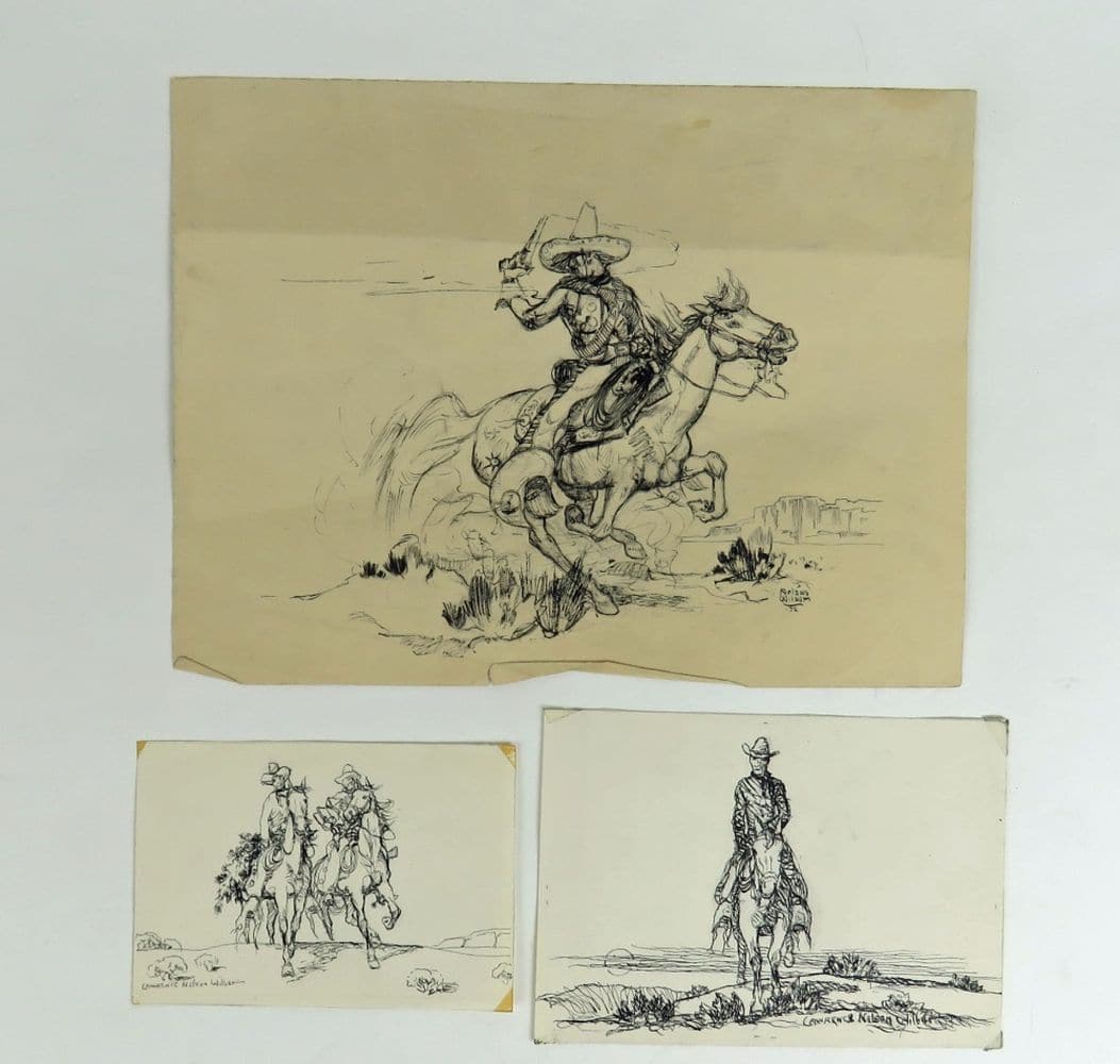 3 COWBOY WESTERN DRAWINGS SIGNED LAWRENCE WILBUR (1 of 8)