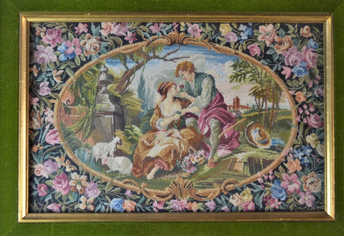 3 FRAMED FINE FOLK ART NEEDLEPOINT SCENES (1 of 10)