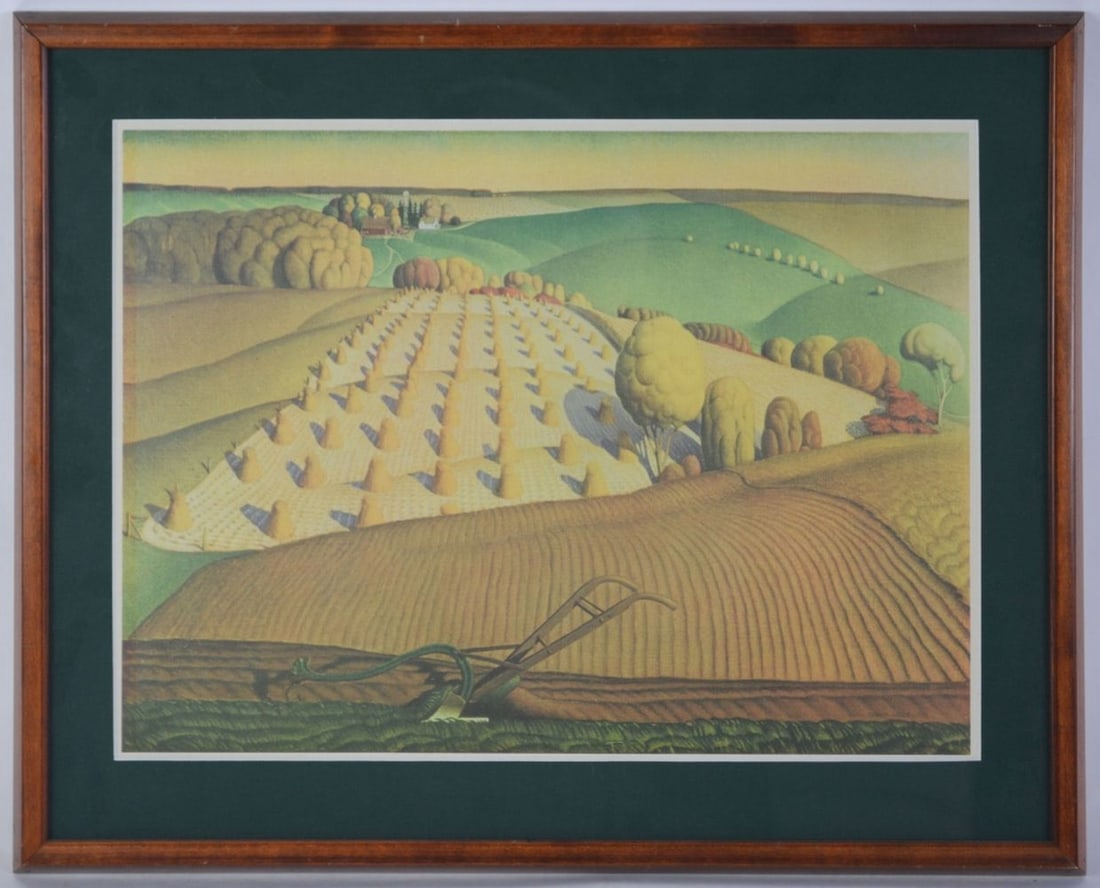 GRANT WOOD LITHOGRAPH FALL PLOWING FINELY FRAMED (1 of 6)