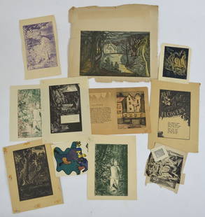 LARGE LOT ETCHINGS WOODBLOCK PRINTS: A grouping of fine art prints. Includes etchings and woodblock prints. Measures: Largest 11 1/2" x 9"