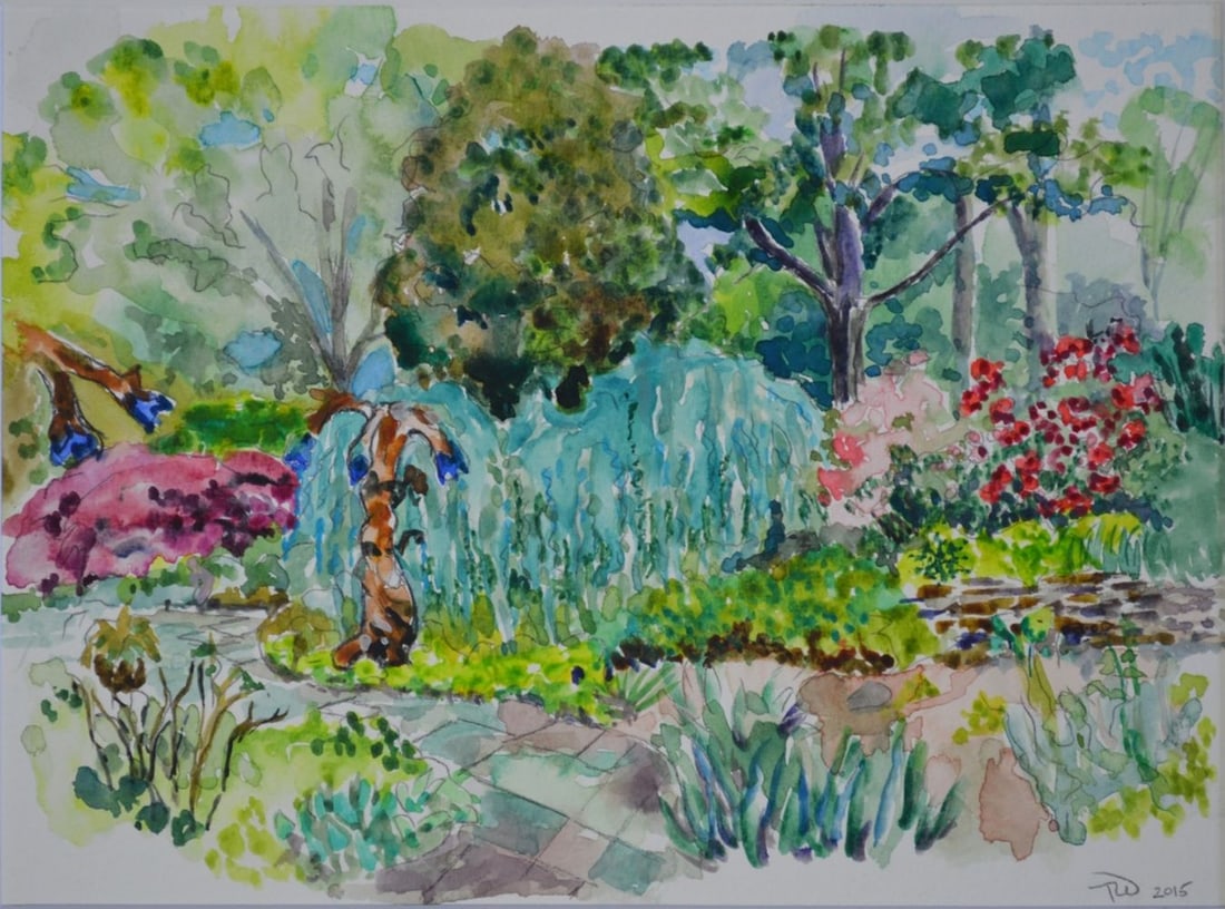 FLORAL LANDSCAPE WATERCOLOR PAINTING SIGNED (1 of 4)