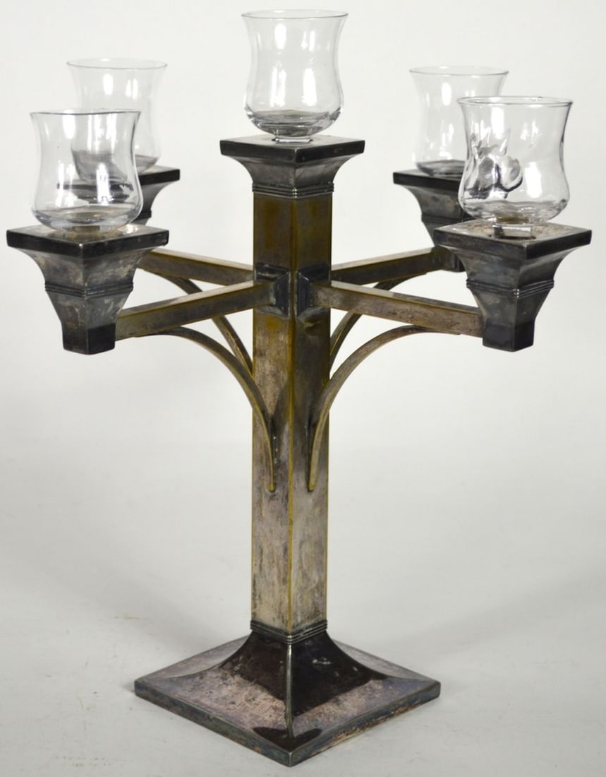 VINTAGE SILVERED CANDELABRA: A vintage silvered candelabra. Measures: H 13 1/4" x W 14 1/4" x D 14 1/4"