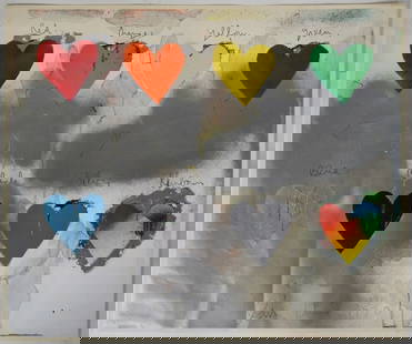 JIM DINE EIGHT HEARTS SERIGRAPH C. 1970: JIM DINE (AMERICAN, B. 1935), "Eight Hearts" Screenprint (serigraph) in colors, including a reflective aluminum. Signed and dated, in the screen, lower center. From an unknown edition size. Measures: