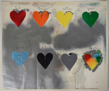 JIM DINE EIGHT HEARTS SERIGRAPH C. 1970: JIM DINE (AMERICAN, B. 1935), "Eight Hearts" Screenprint (serigraph) in colors, including a reflective aluminum. Signed and dated, in the screen, lower center. From an unknown edition size. 