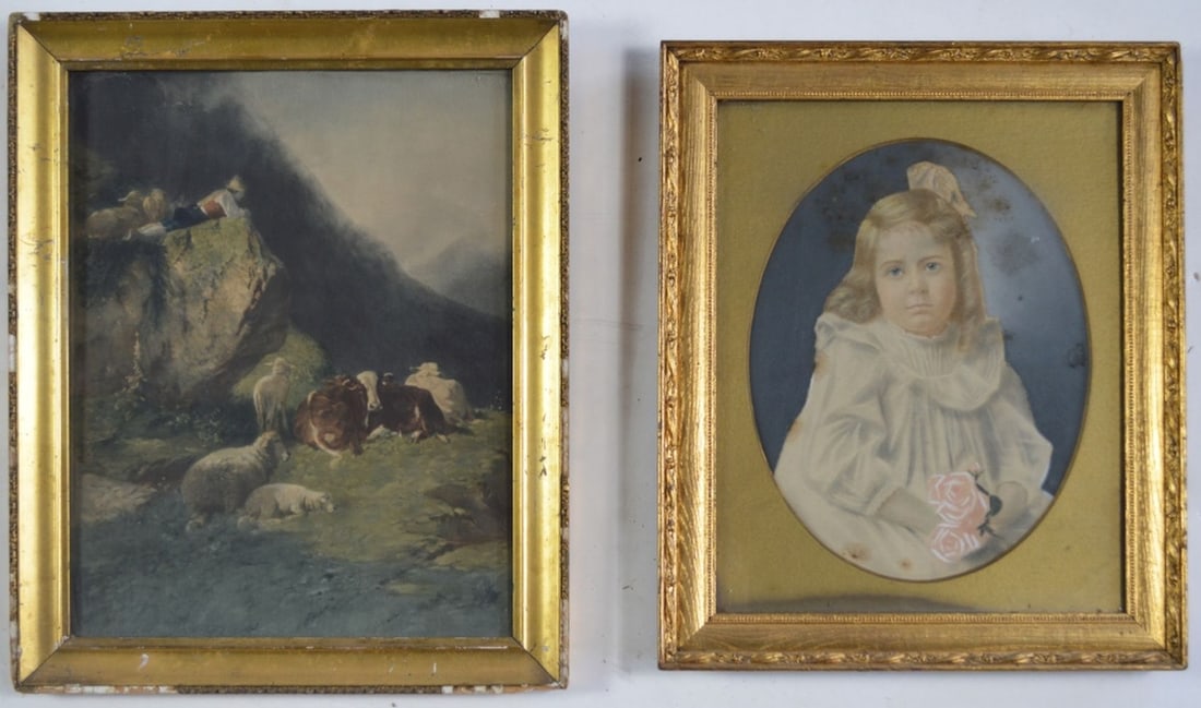 LOT 2 ANTIQUE GOLD GILT FRAMED PRINTS (1 of 13)