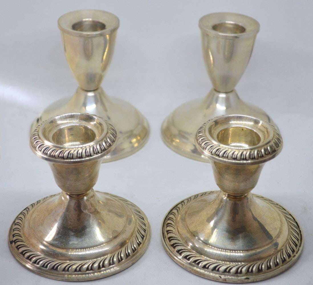2 PAIRS STERLING SILVER CANDLESTICK HOLDERS (1 of 12)