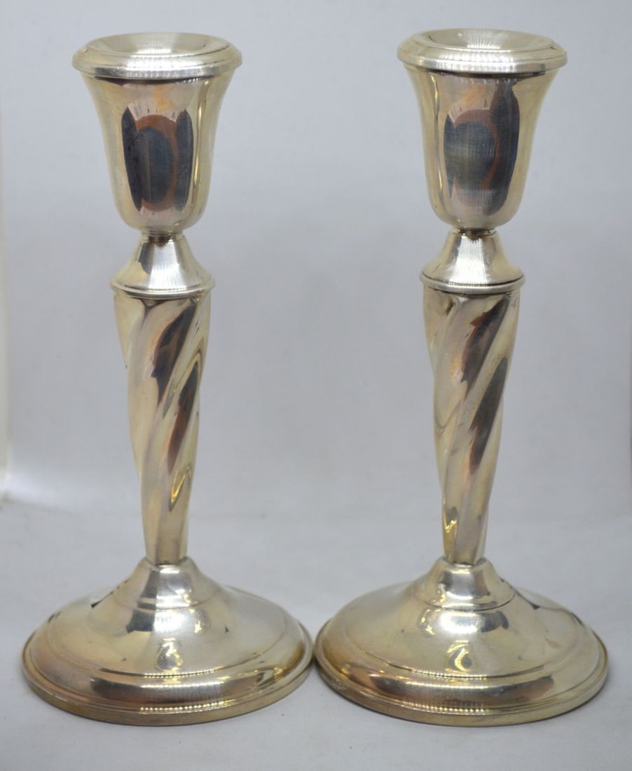 PAIR STERLING SILVER ART NOUVEAU CANDLESTICKS (1 of 6)