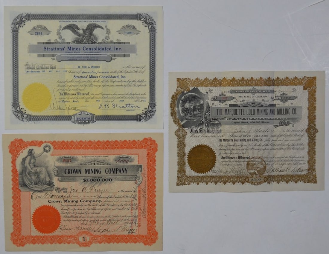 LOT 3 ANTIQUE MINING STOCK CERTIFICATES (1 of 9)
