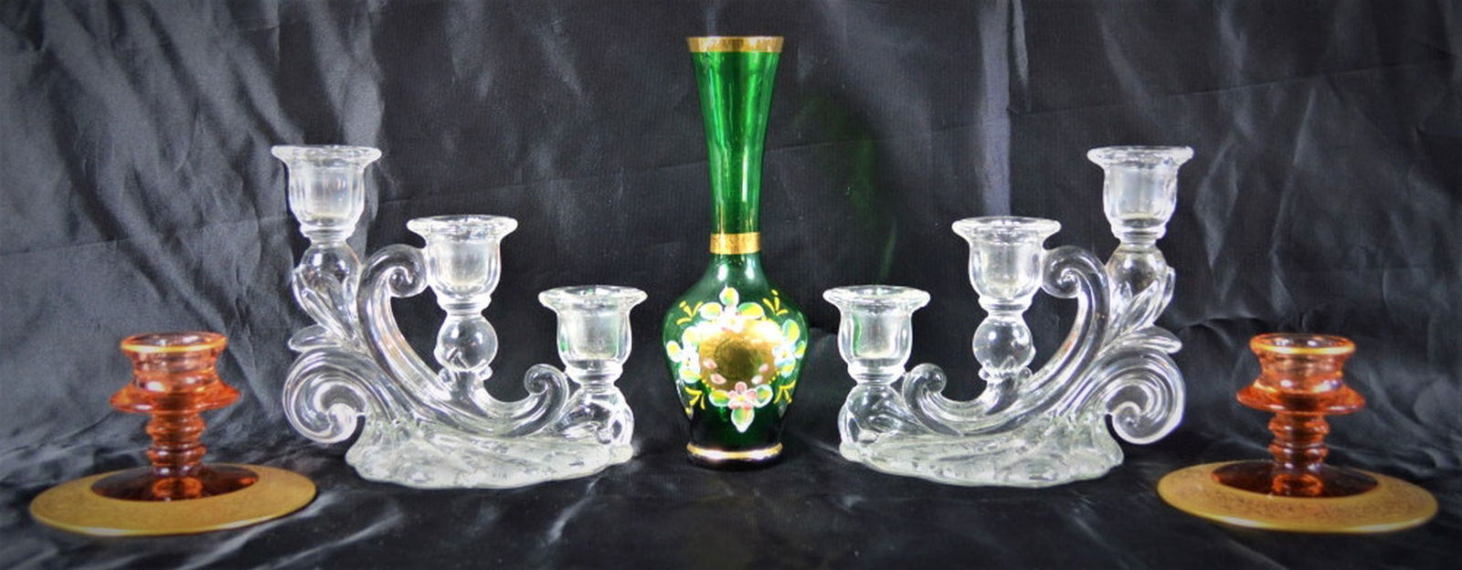 LOT 4 ART GLASS CANDLESTICKS & MOSER GLASS VASE (1 of 7)