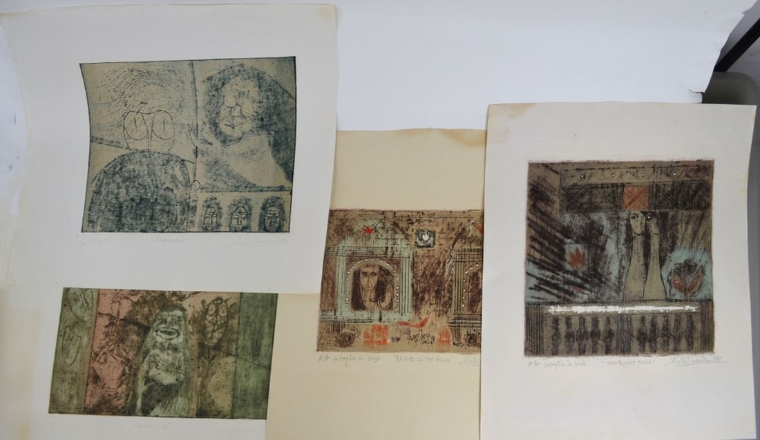 4 PIECES MODERN ABSTRACT ETCHING W AQUATINT SIGNED (1 of 8)