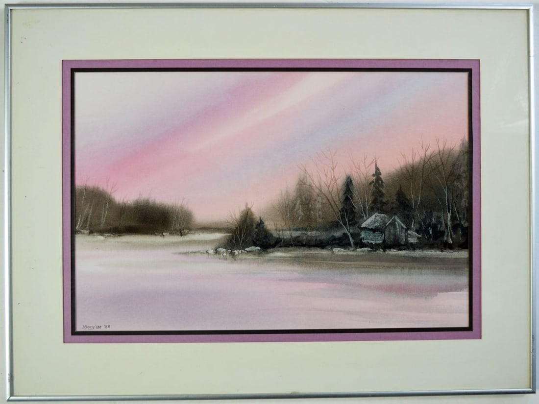 IMPRESSIONIST PAINTING SIGNED 'SUNSET LAKE' (1 of 9)