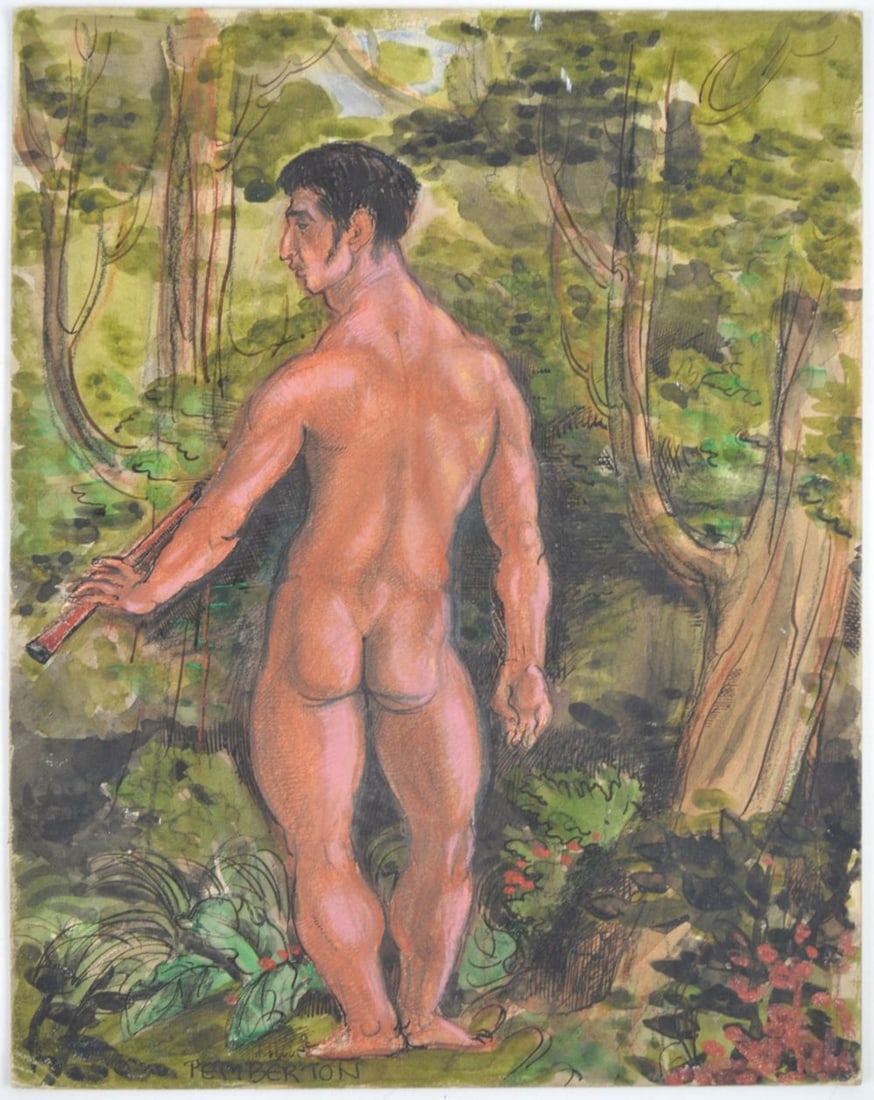 PEMBERTON HOMOEROTIC FOLK ART PAINTING SIGNED (1 of 5)