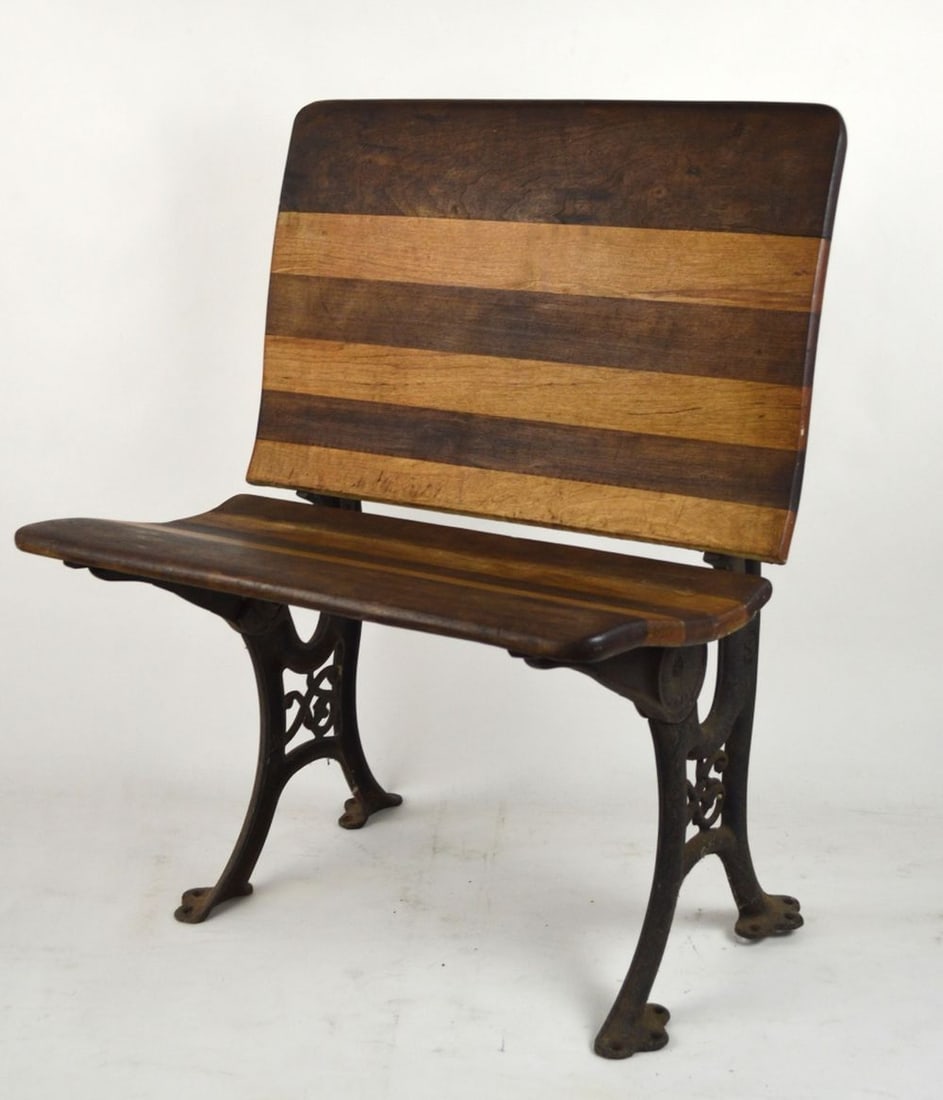 ANTIQUE CAST IRON & WOOD FOLDING BENCH (1 of 7)